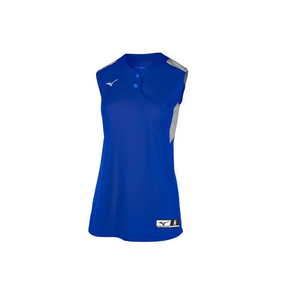 Mizuno Aerolite 2-Button Sleeveless Női Mezek Királykék/Szürke PCZ453690